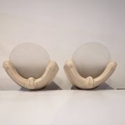 Pair of Art Deco corner wall lights in plaster and acid-etched glass, 1930s.