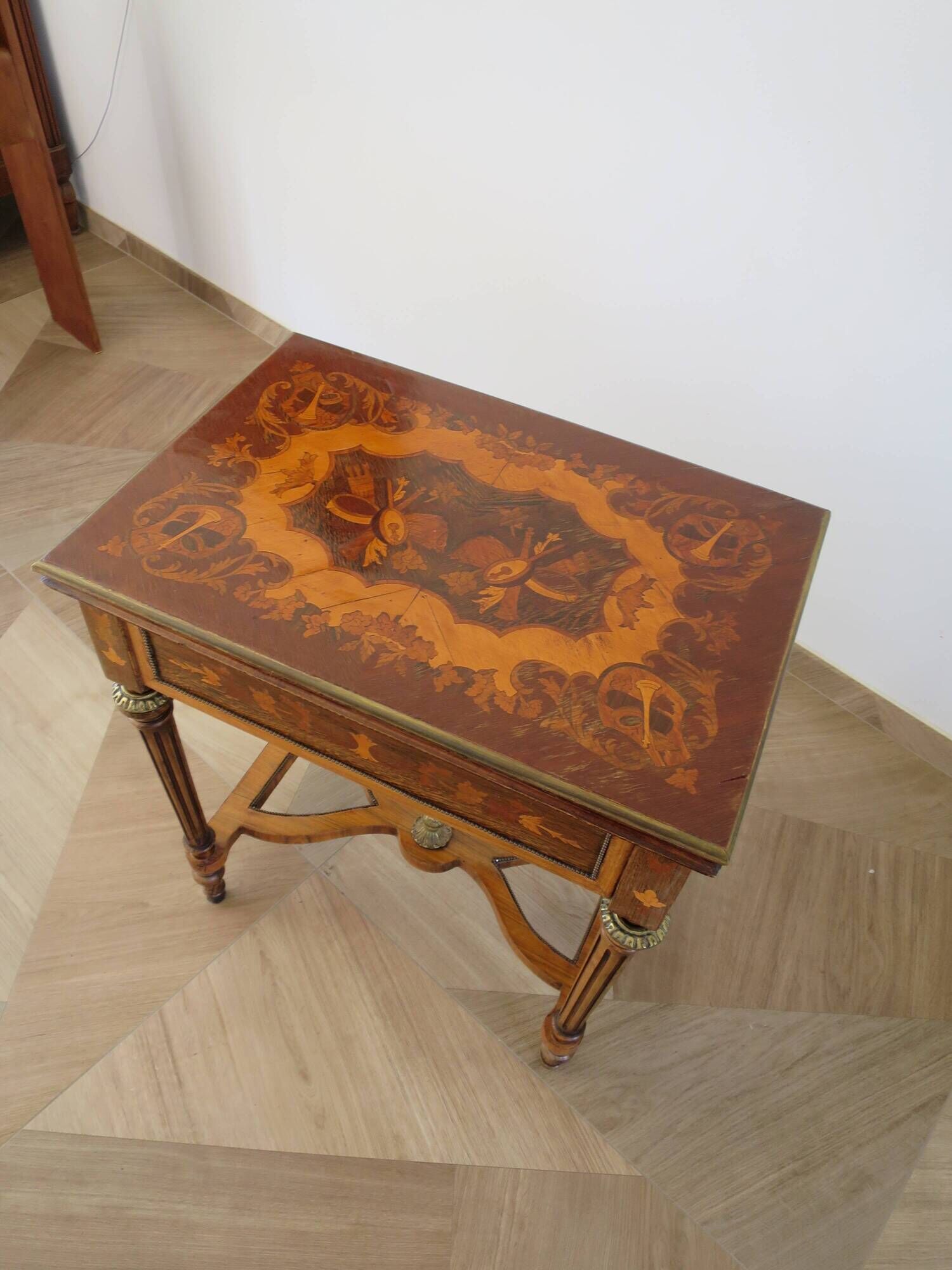 Rare - portfolio game table in marquetry and decorative bronze - Louis XVI style - Early 1900