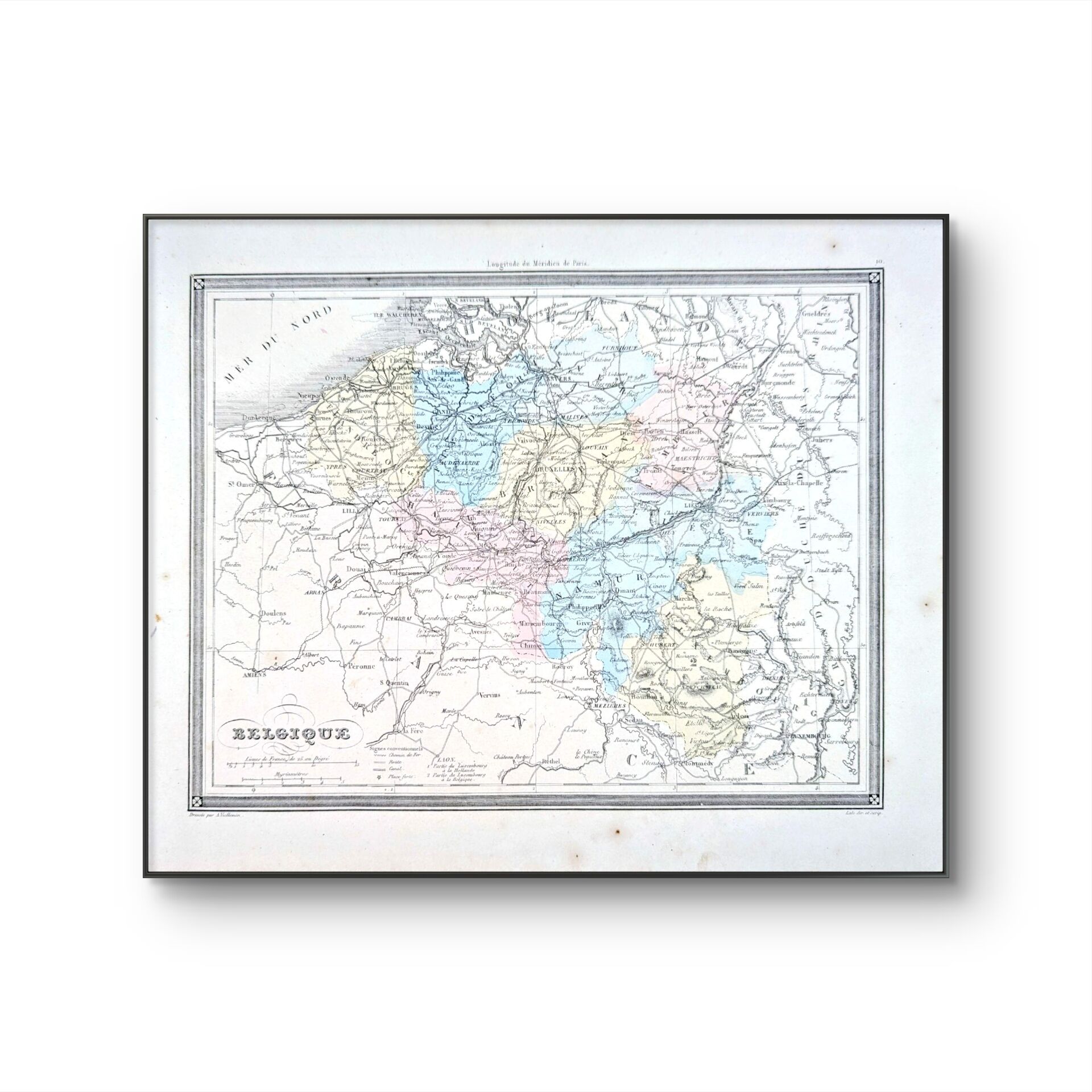 La Belgique, carte ancienne, imprimée en 1852.