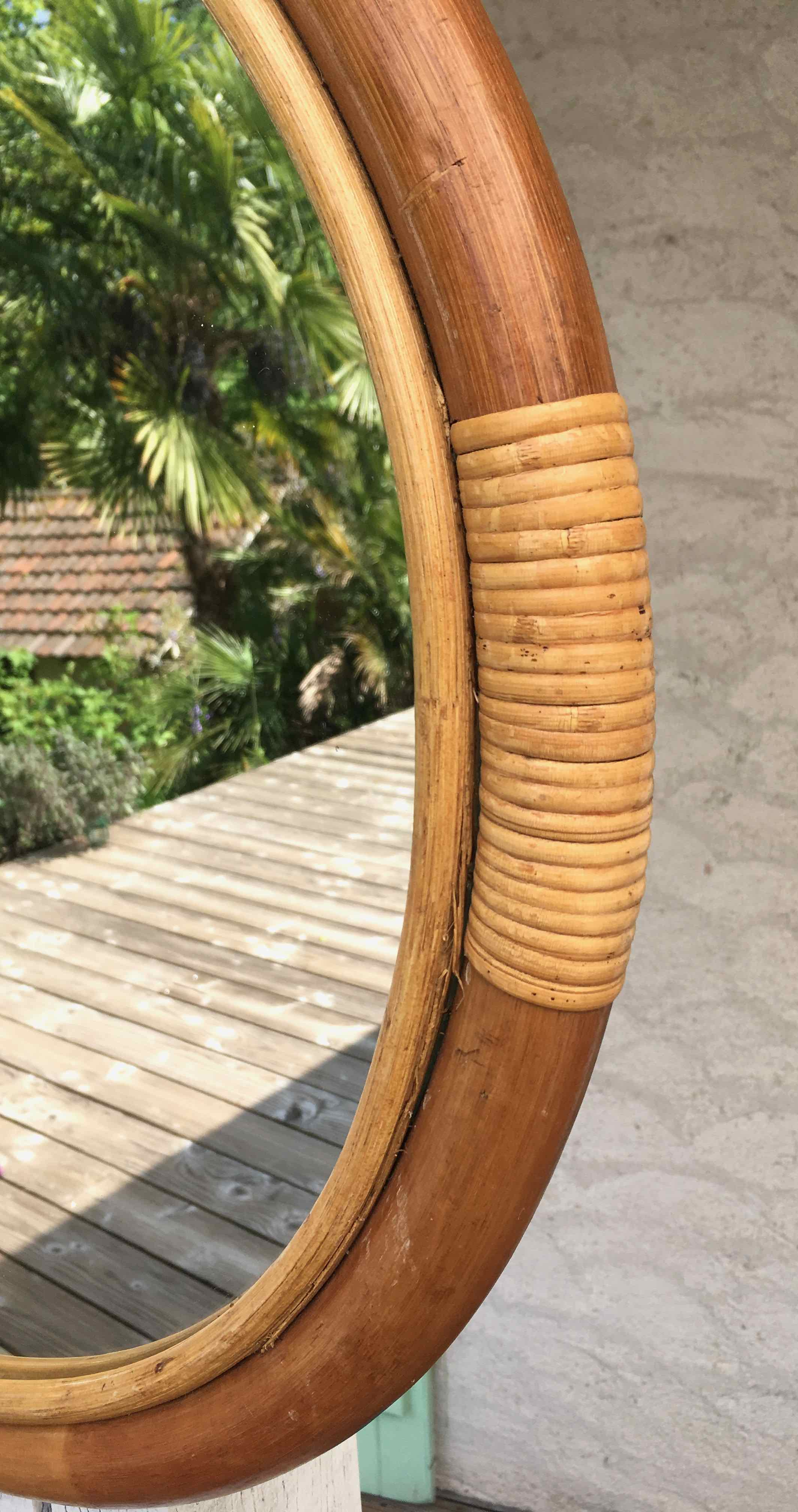 Miroir rond cadre bois clair 55cm