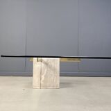 Travertine and brass coffee table by Artedi, 1980s