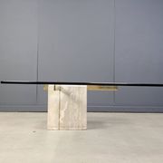 Travertine and brass coffee table by Artedi, 1980s