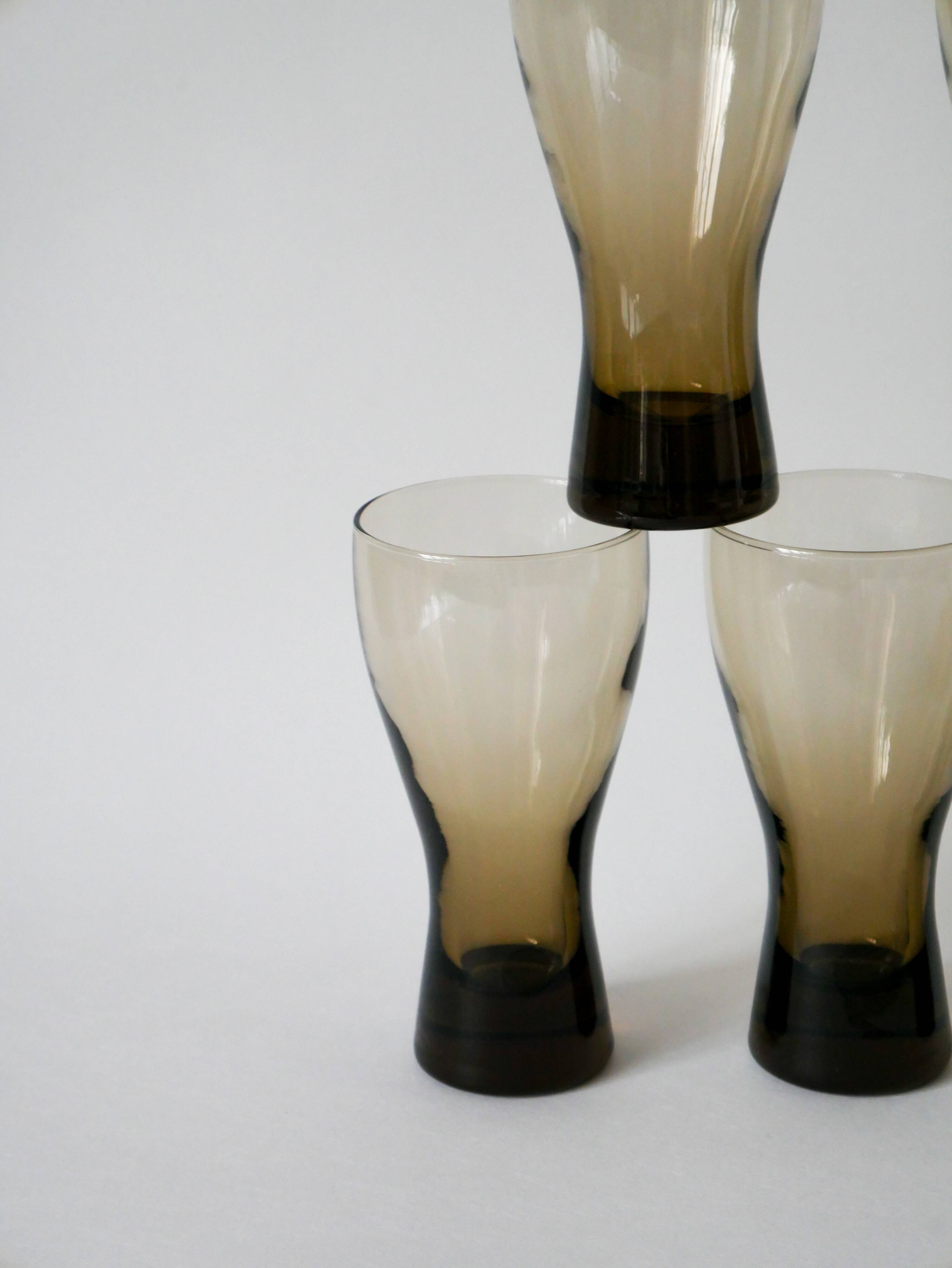 Set of 5 large Long Drink glasses in smoked glass Design, 1970