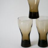 Set of 5 large Long Drink glasses in smoked glass Design, 1970