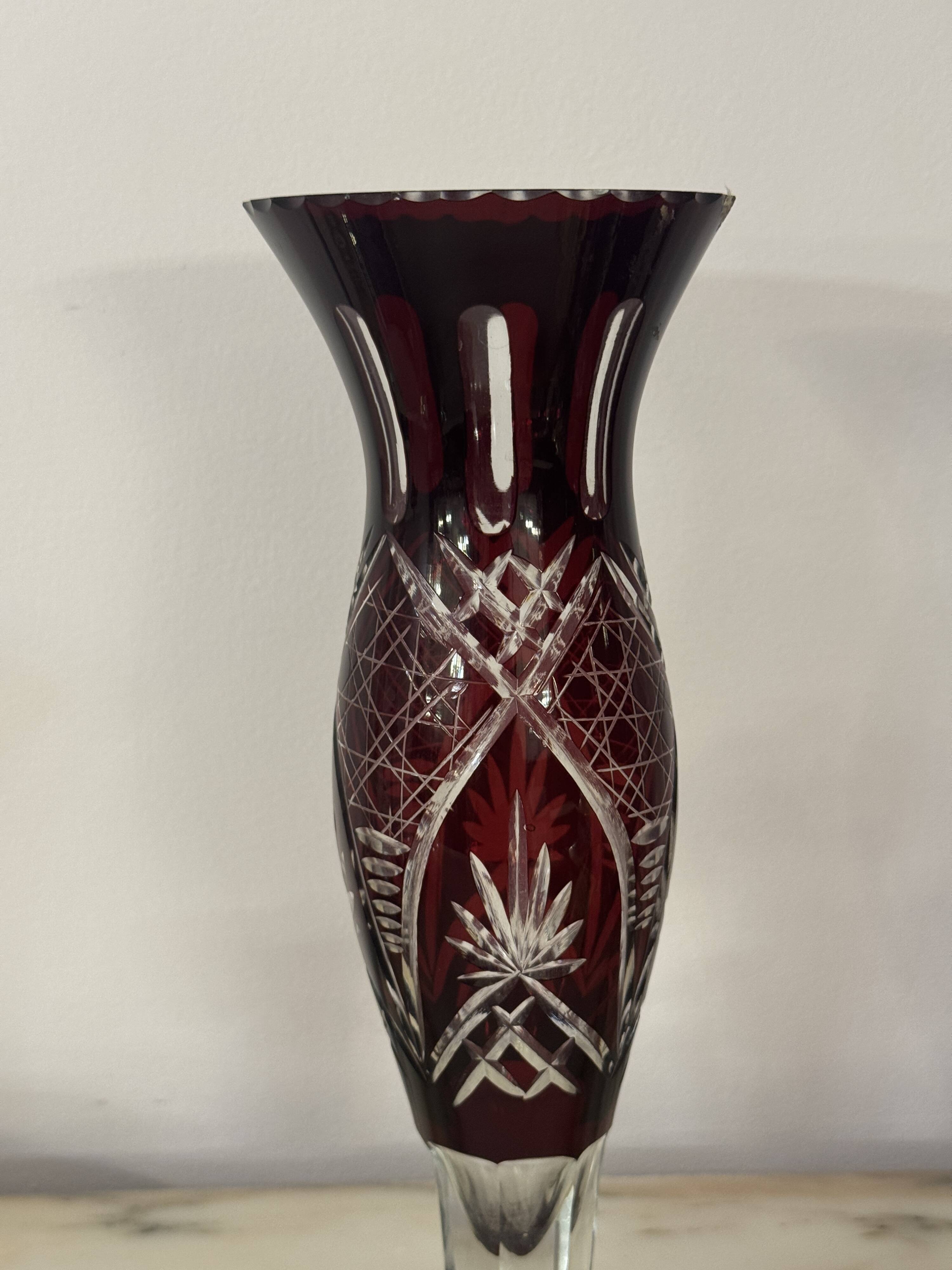Dark Red Bohemian Crystal Soliflore Vase