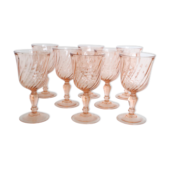 Pink glass wine glass, lot of 8, Rosaline, from arcoroc brand, vintage, French, size 2 out of 4