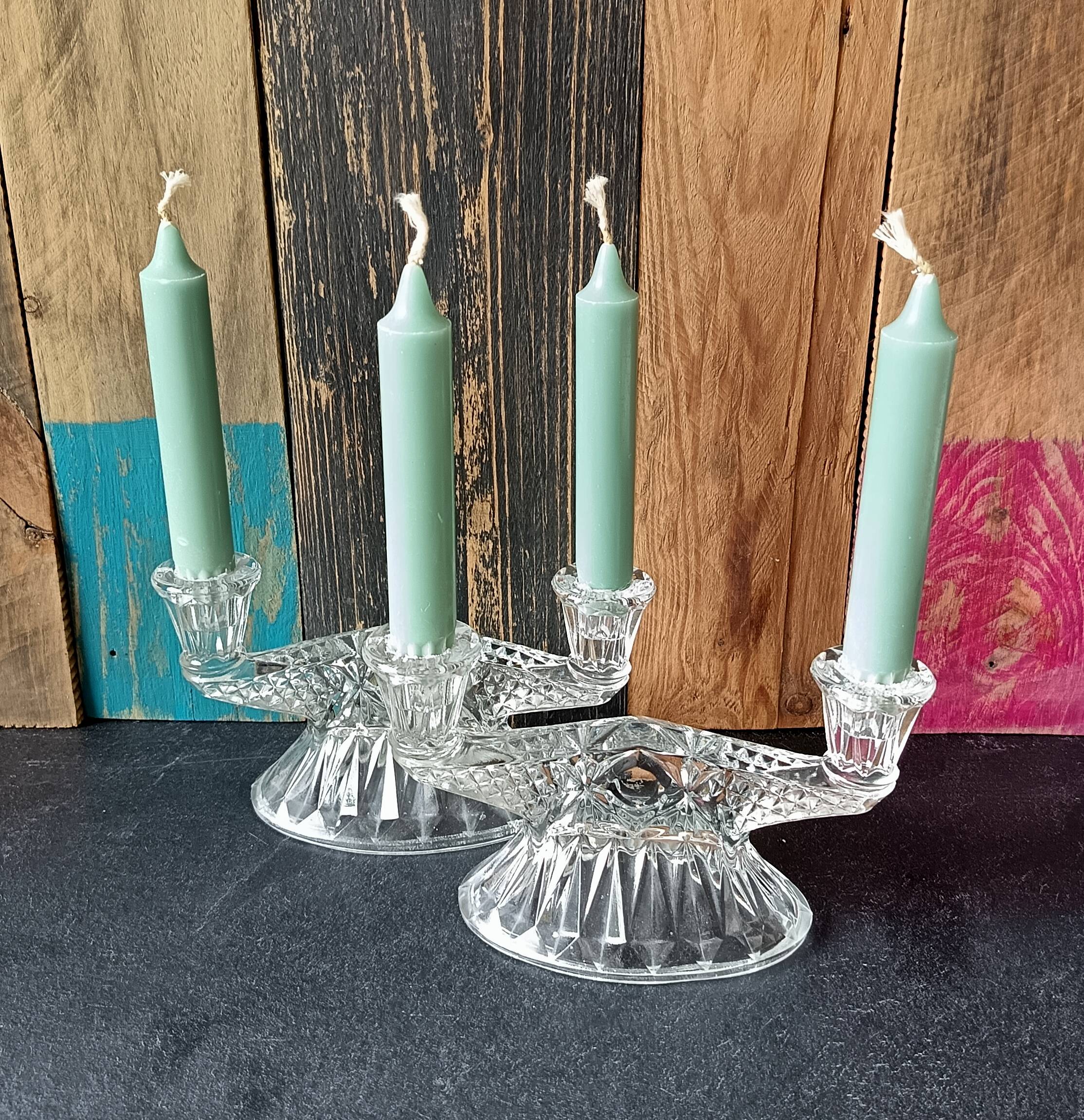 Pair of vintage clear glass candelabras, 2 branches, 1960s