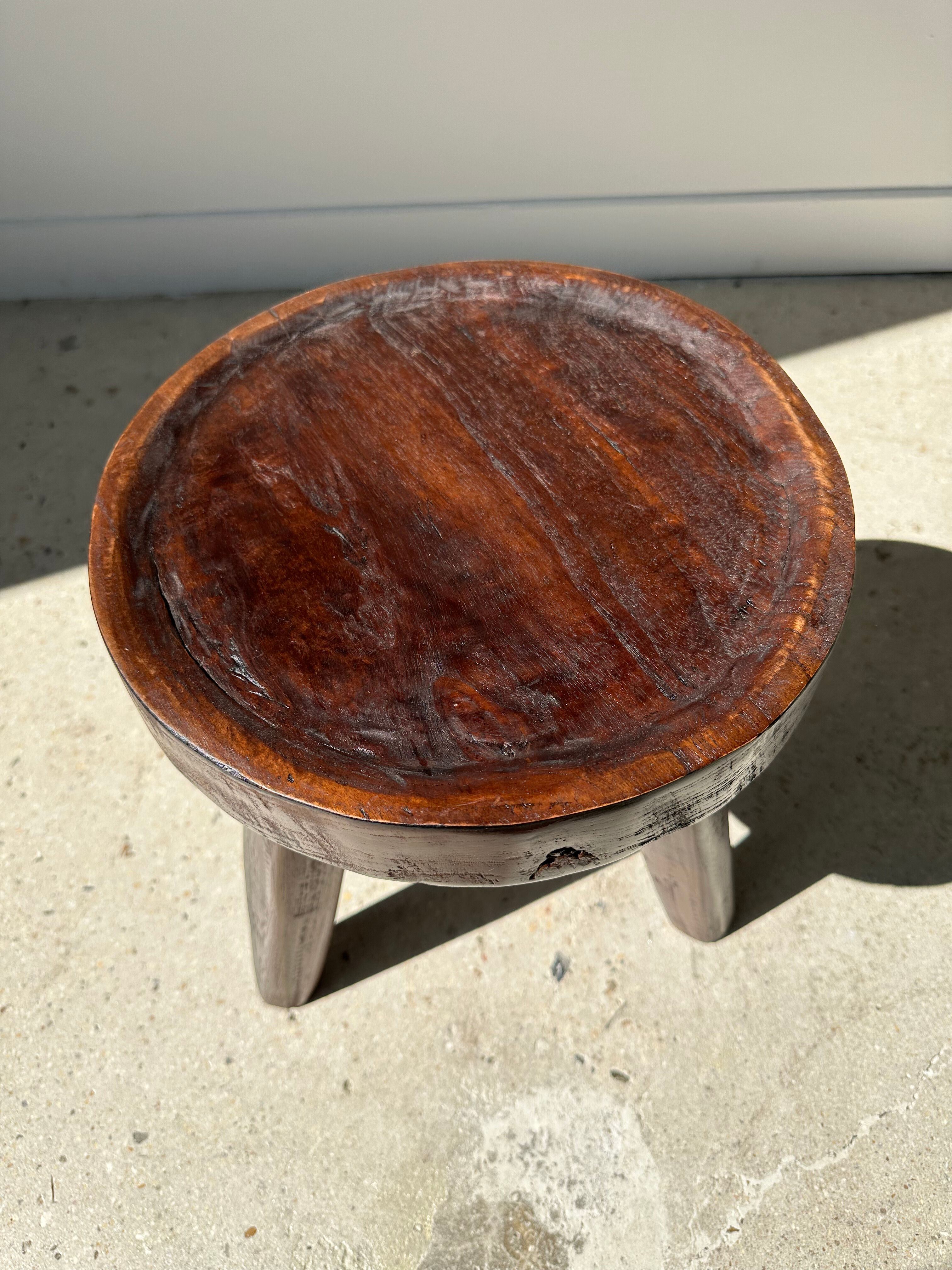 Brown solid wood stool hollow circular seat h:35cm d:30cm