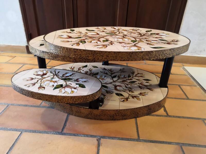 Georges Pelletier Vallauris La Roue Magnolias Vintage Coffee Table