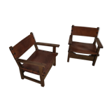 Pair of Spanish vintage leather armchairs 1920/1930