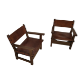Paire de fauteuils Espagnols vintage cuir 1920/1930