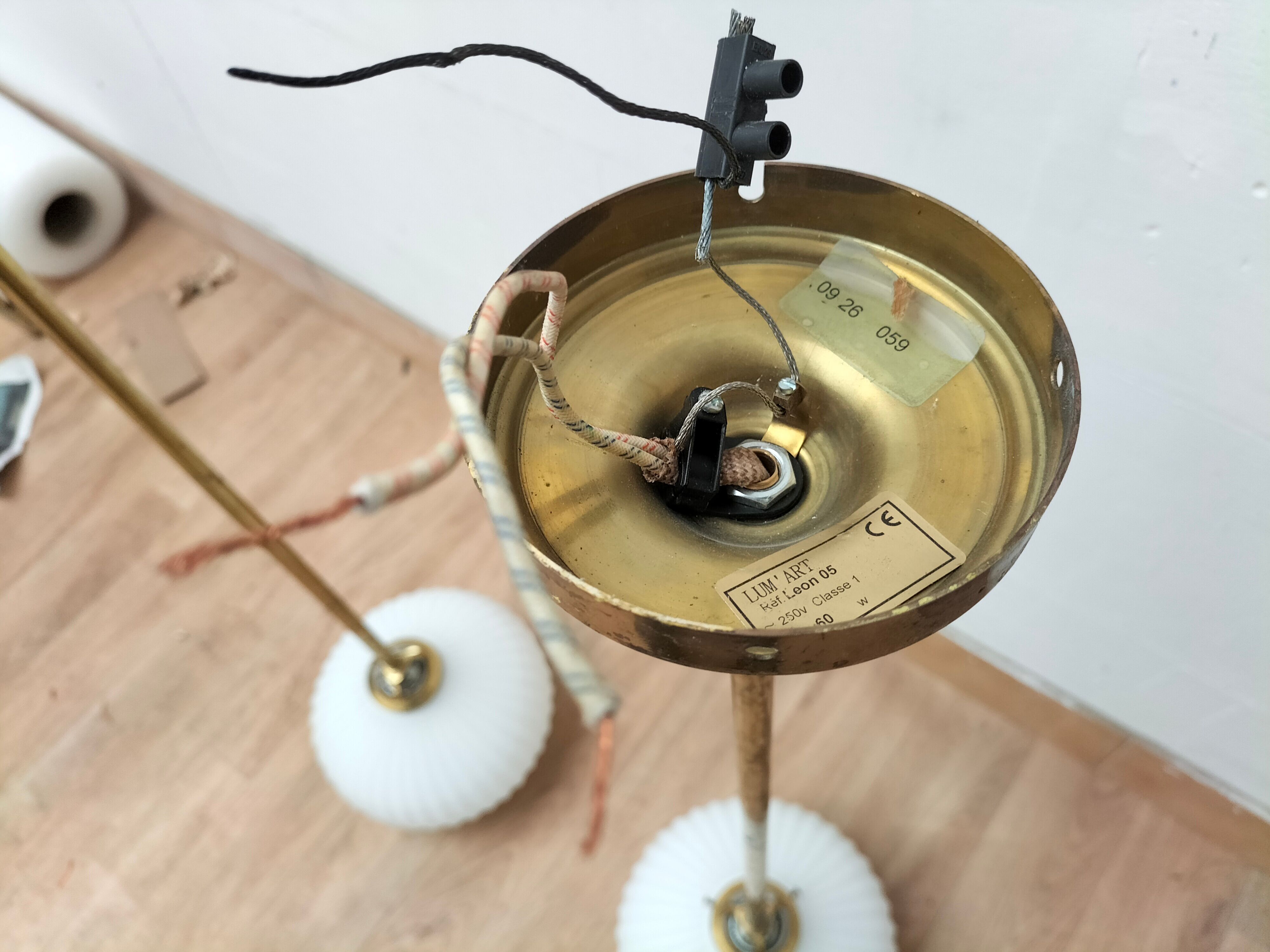 Pair brass and glass chandeliers