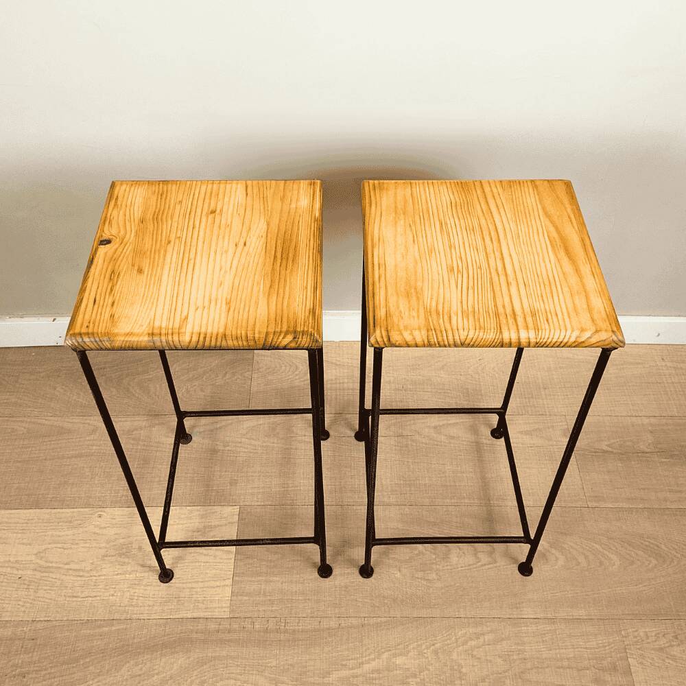 Industrial iron and wood side table