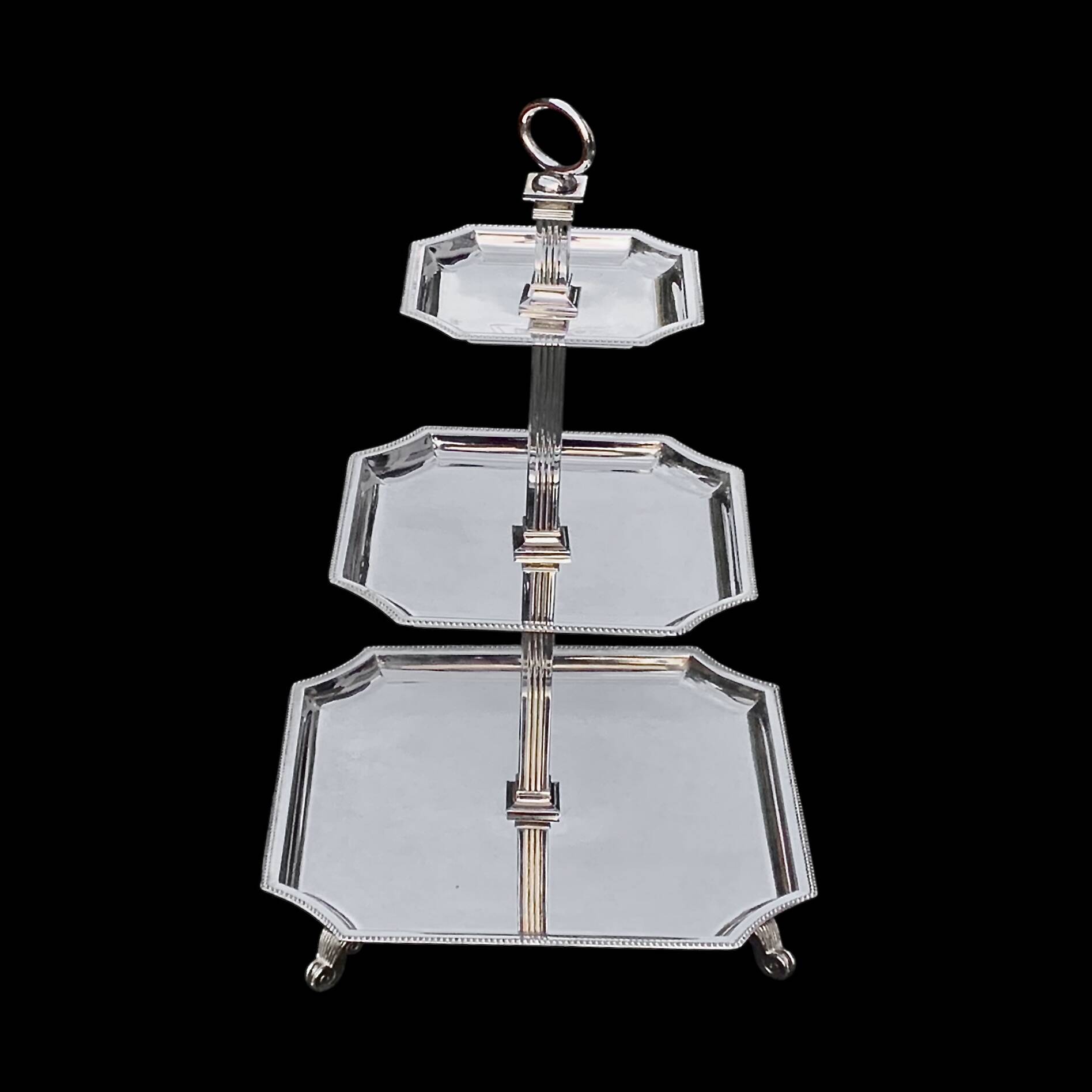 Serviteur muet à trois étages en métal argenté – élégance des années 1950