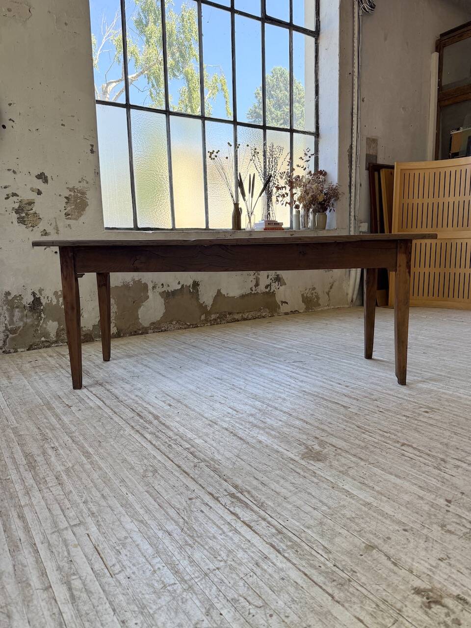 1950s oak farmhouse table with spindle legs