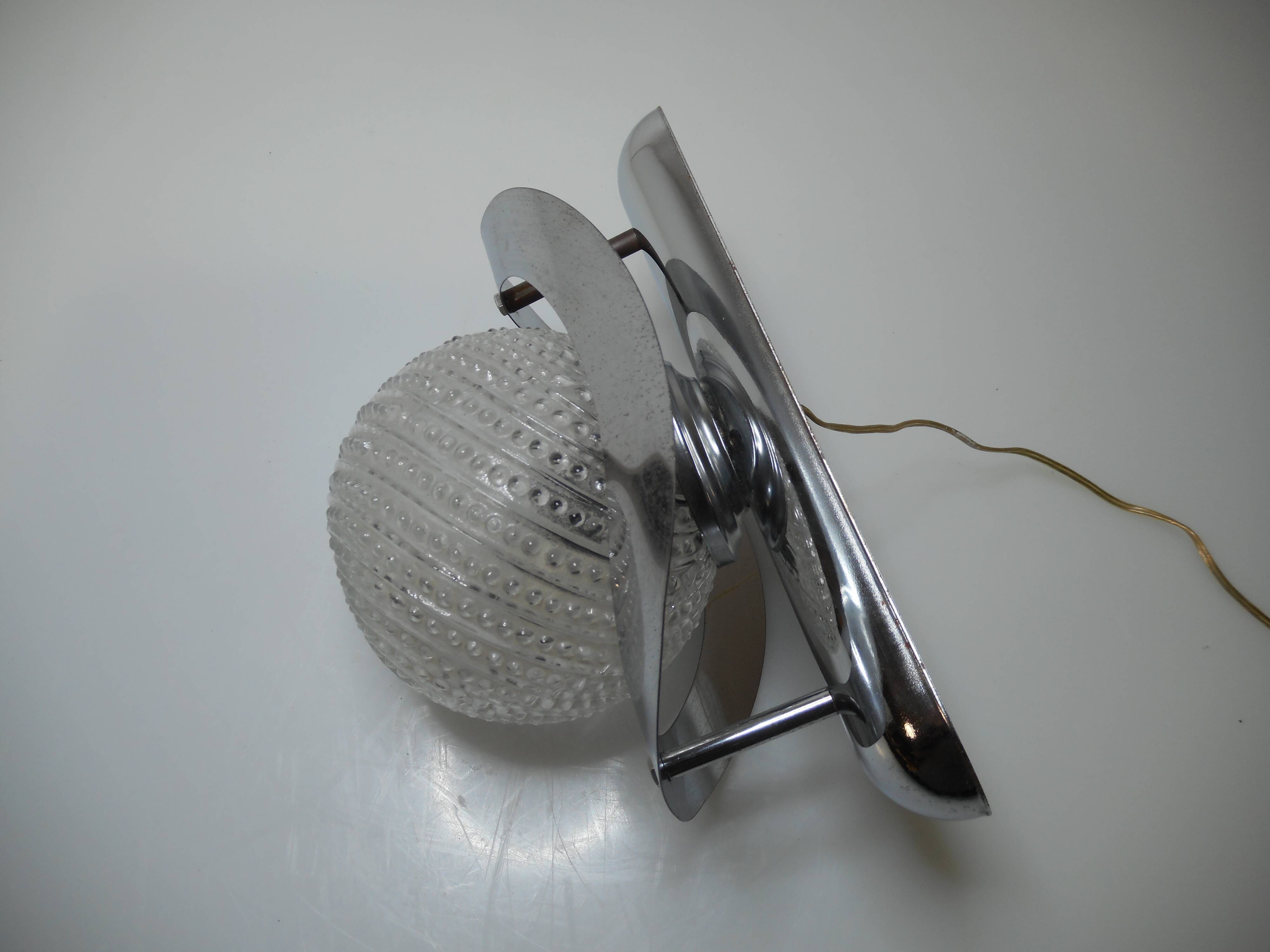 Ball molded glass and vintage chrome metal wall lamp