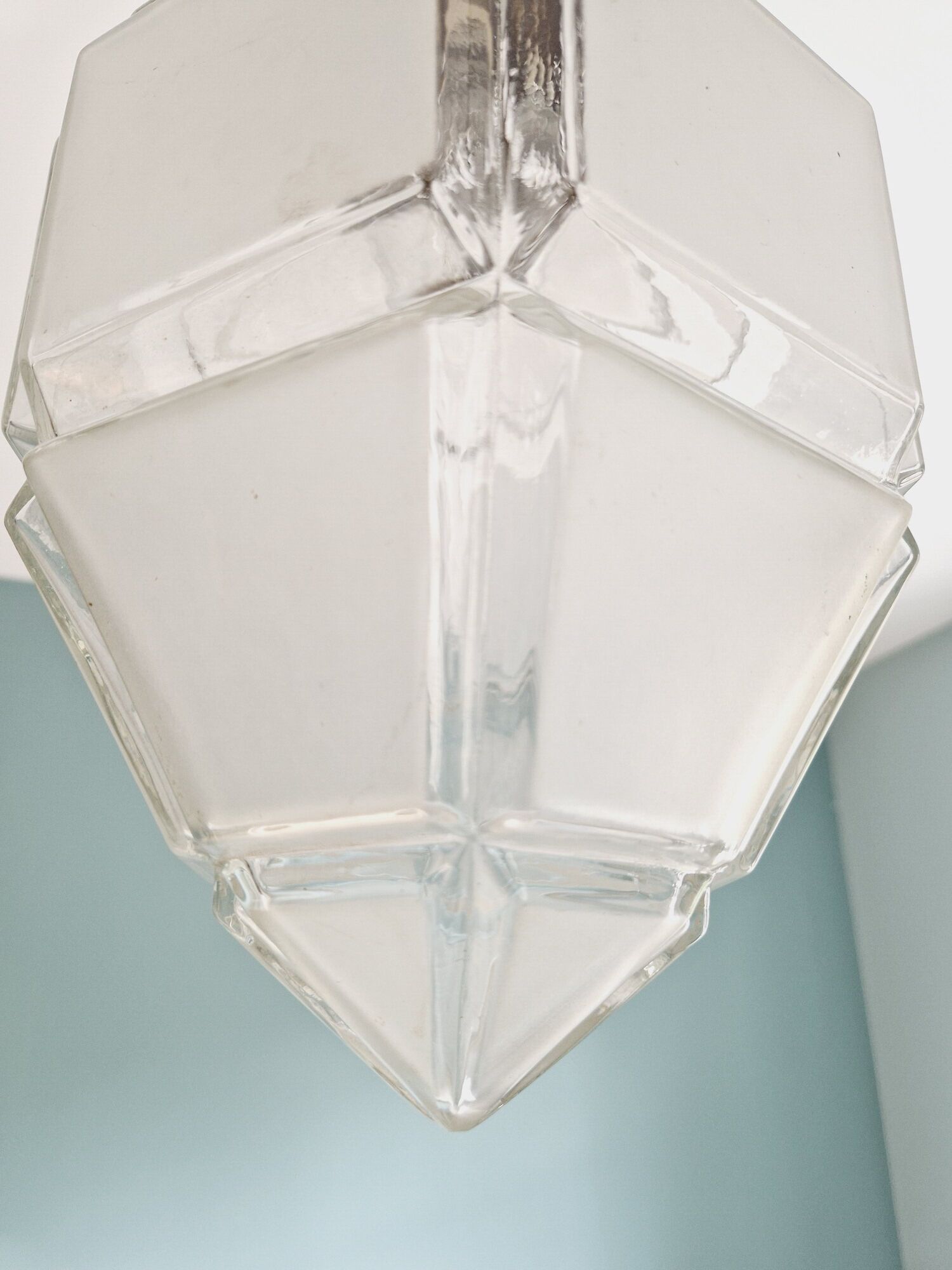 Art Deco pendant lamp in satin glass and bronze frame