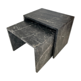Set of 2 pull-out tables in black/grey marble