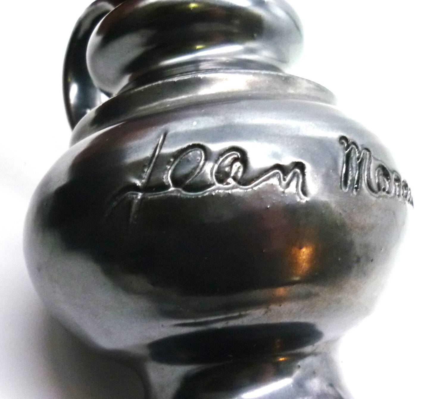 Vase pitcher, glazed ceramic in metallic black signed Jean Marais Vallauris.