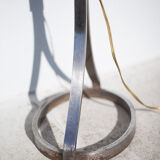 Lampe de plancher fer forgé Ryckaert JP, Lampadaire fer forgé et cuir, lampe de salon, 60's