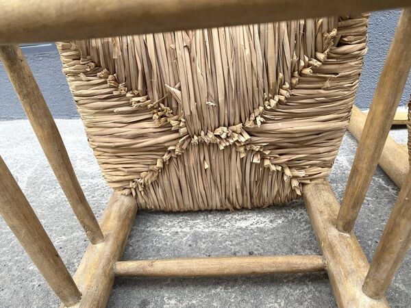 Lot de 2 chaises en bois brut et paille années 50