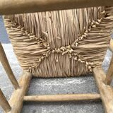 Set of 2 chairs in raw wood and straw from the 50s