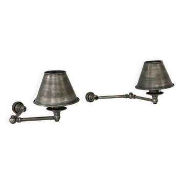 Pairs of adjustable vintage wall lights in steel, France, 1970.