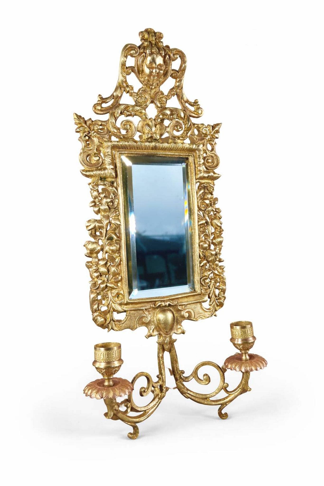 Pair of Napoleon III wall sconces in gilded bronze, with bevelled mirrors.