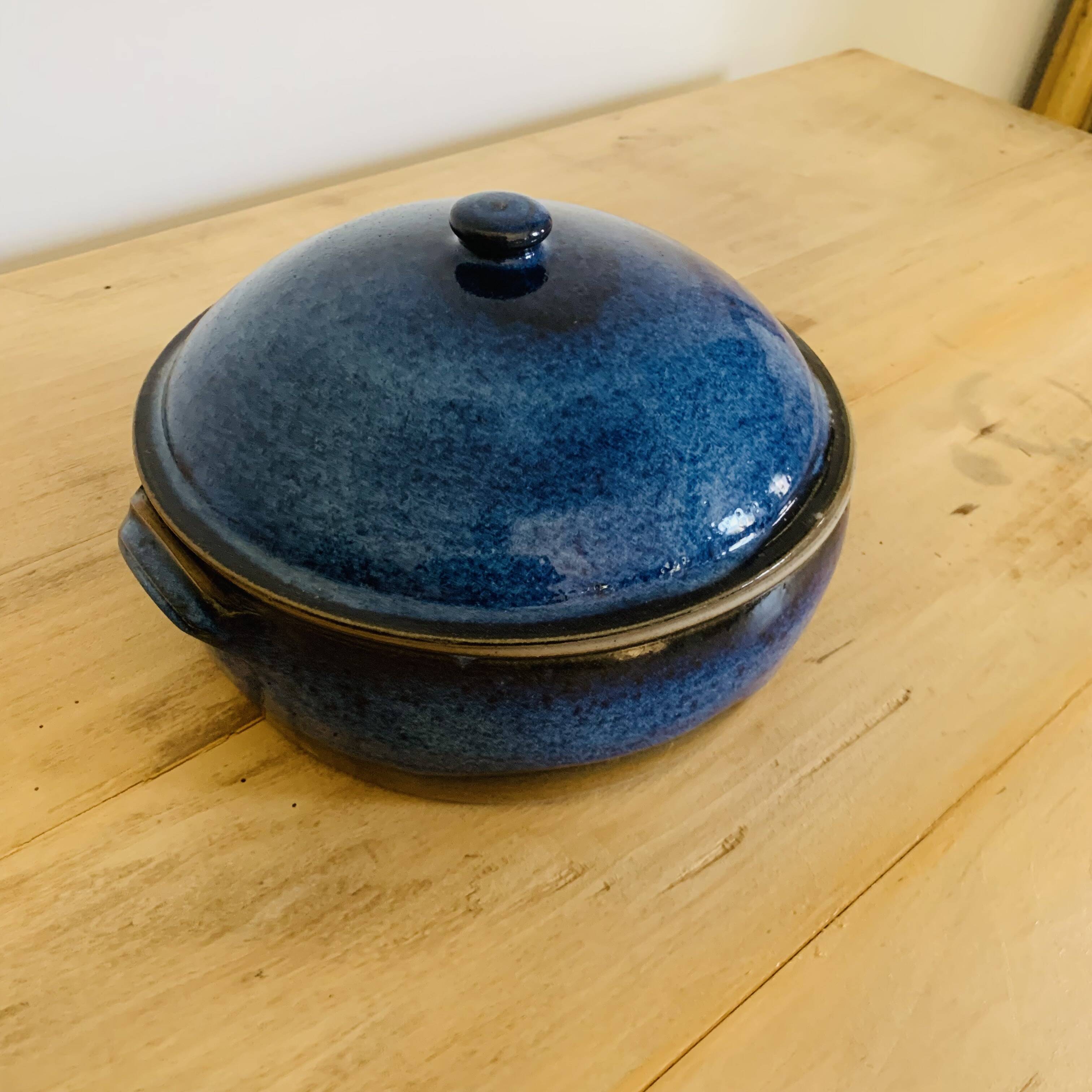 Blue glazed stoneware tureen