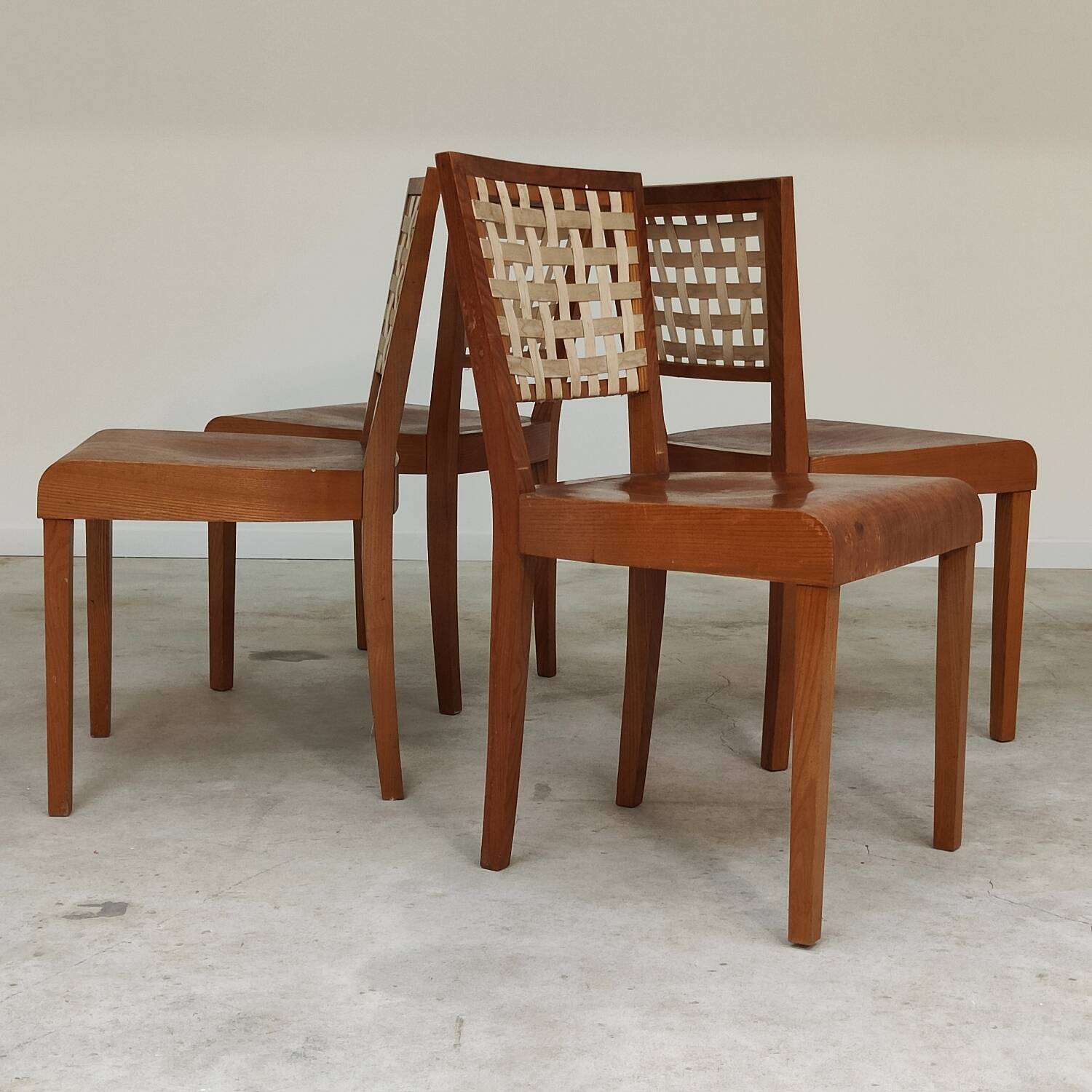 Series of 4 wood and strap chairs by Krasna Jizba Year 40
