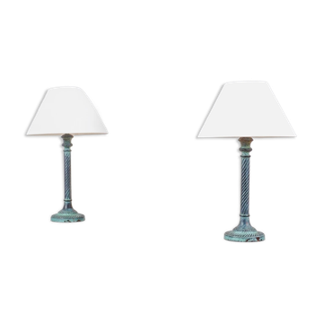 Paire de lampes vintage néoclassiques, métal patine bronze, France XXeme s.