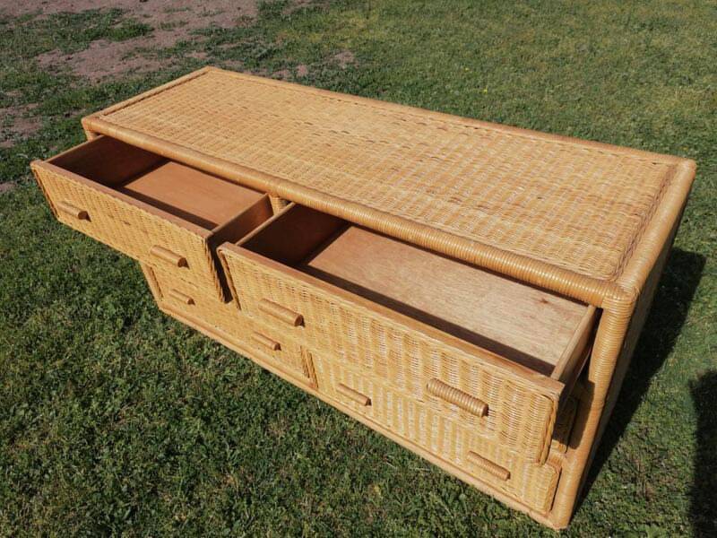 Rattan bamboo chest of drawers 1970 vintage