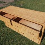 Rattan bamboo chest of drawers 1970 vintage