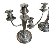 Pair of three-light convertible candelabras in silver metal