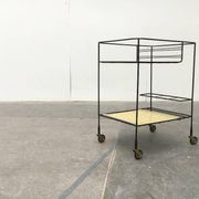 Minimalist perforated metal serving trolley in mid-century style, 1960s.