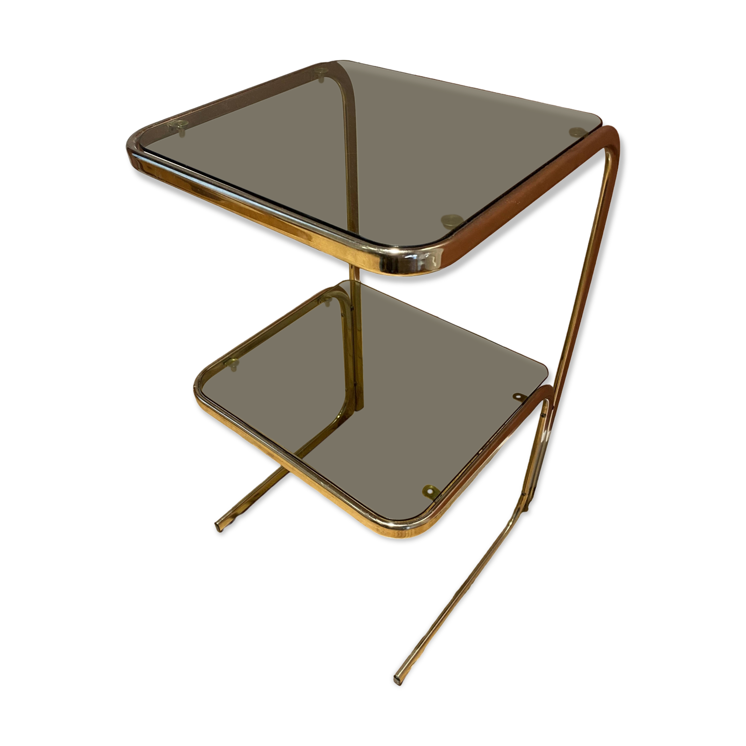 1970 side table with smoked mirror and metal