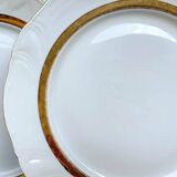 6 Vintage White and Gold Porcelain Dinner Plates Limoge France ADP "Ariane" - Elegant Antique French Tableware