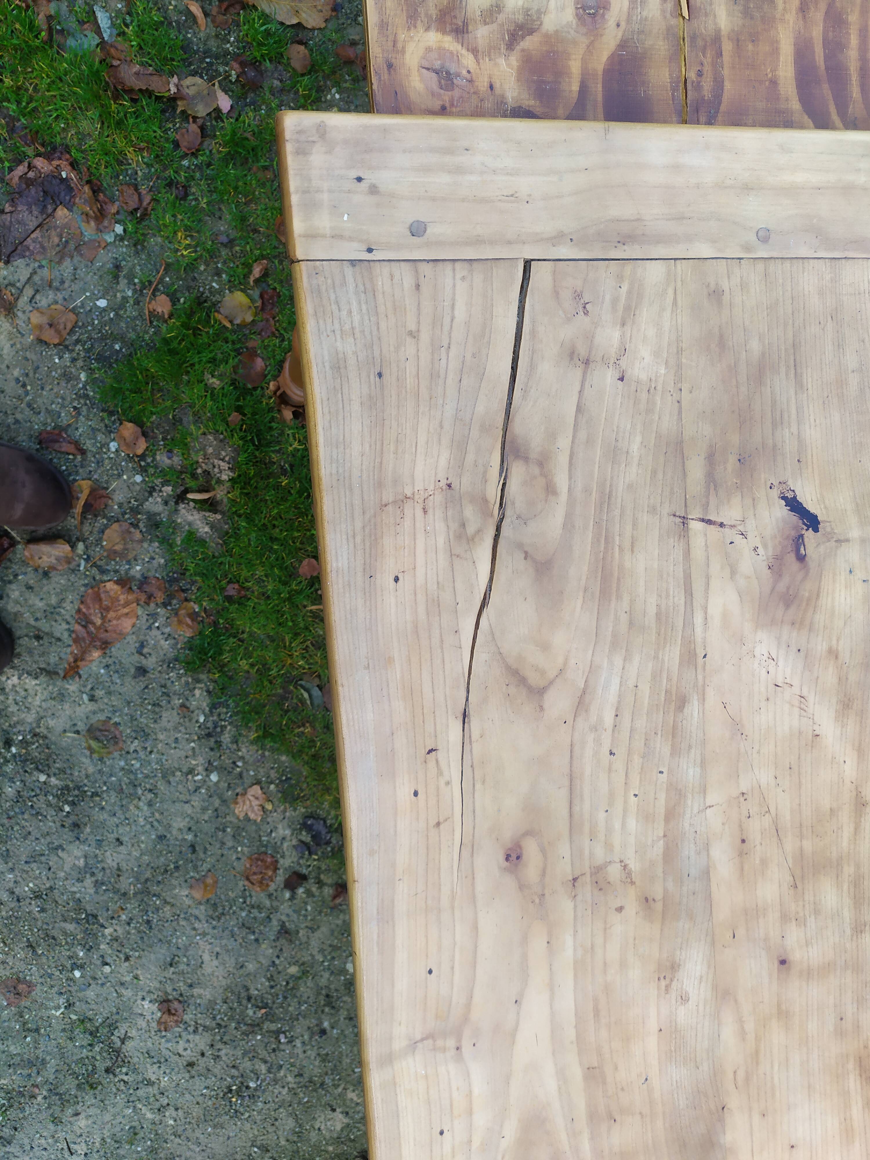 Cherry farm table, turned legs, 2 extensions