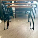 Rattan and Wrought Iron Nesting Tables