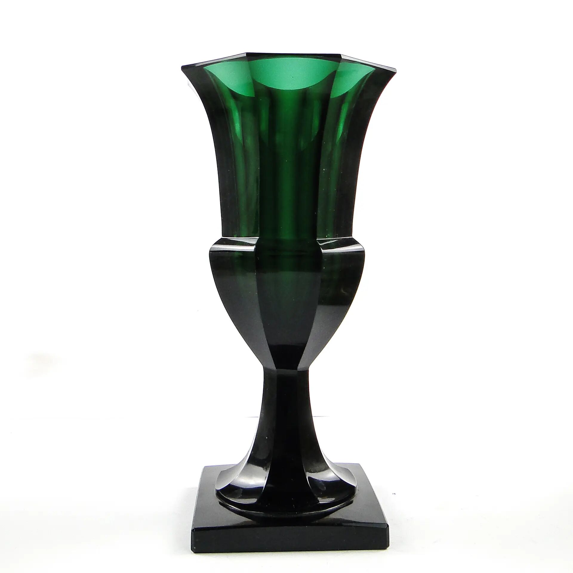 Art Deco vase, green crystal, Moser, Czechoslovakia, 1930s