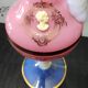 Vintage ewer vase opaline glass pink / blue and gold