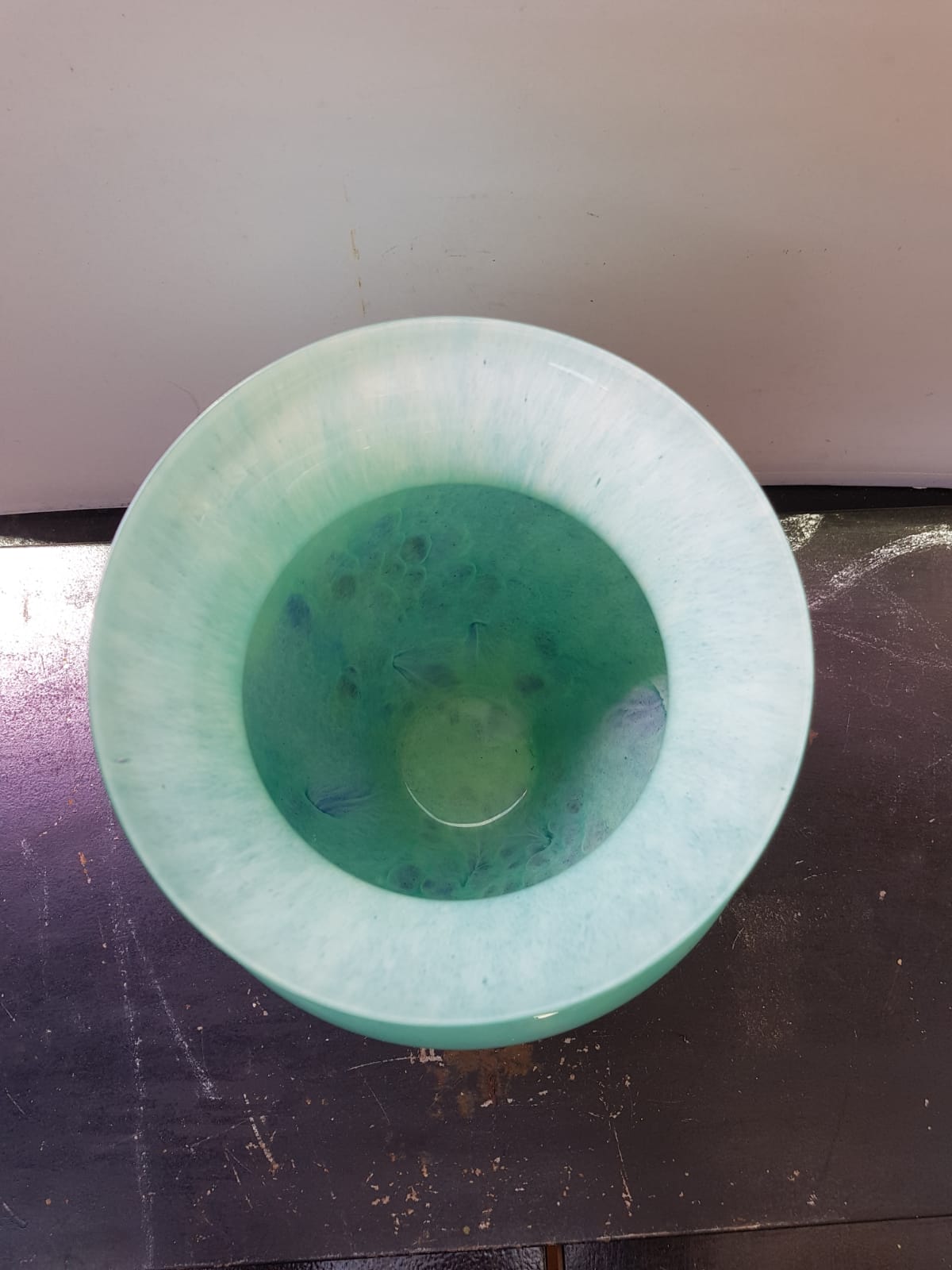 Ancien vase cristallerie la rochere multicouche vert & bleu vintage