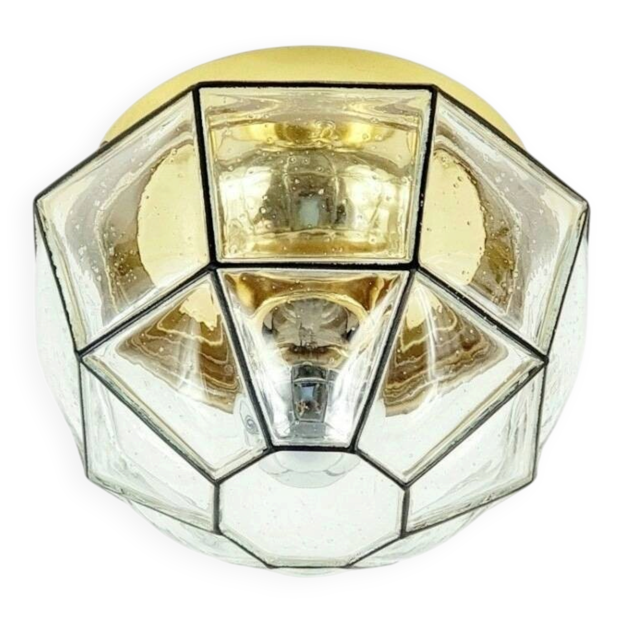 Mid-Century Glass & Brass Ceiling Light or Wall Lamp - Limburg, 1960s/1970s