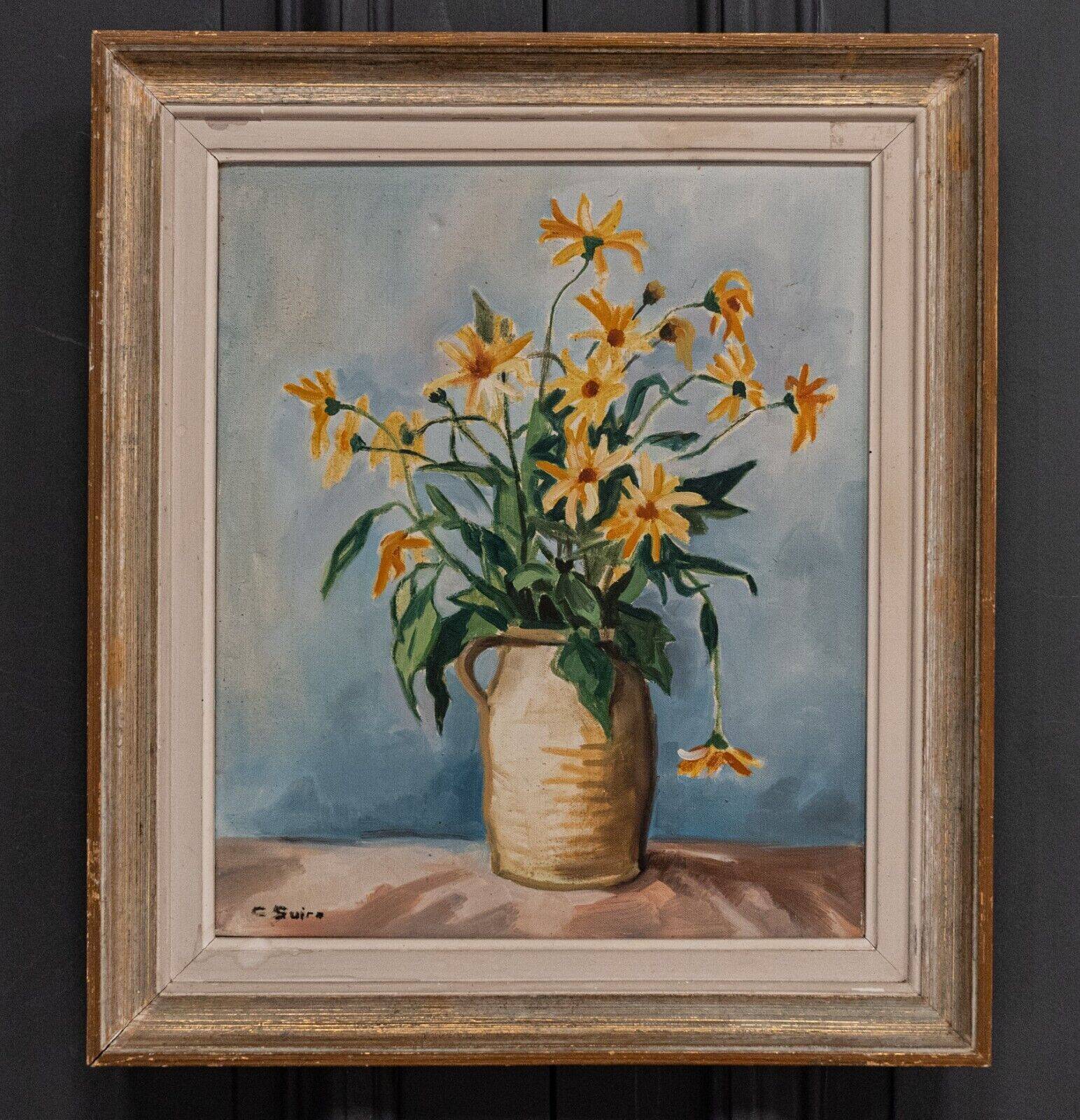 Oil on canvas by C. Suire bouquet of flowers 20th cerus frame