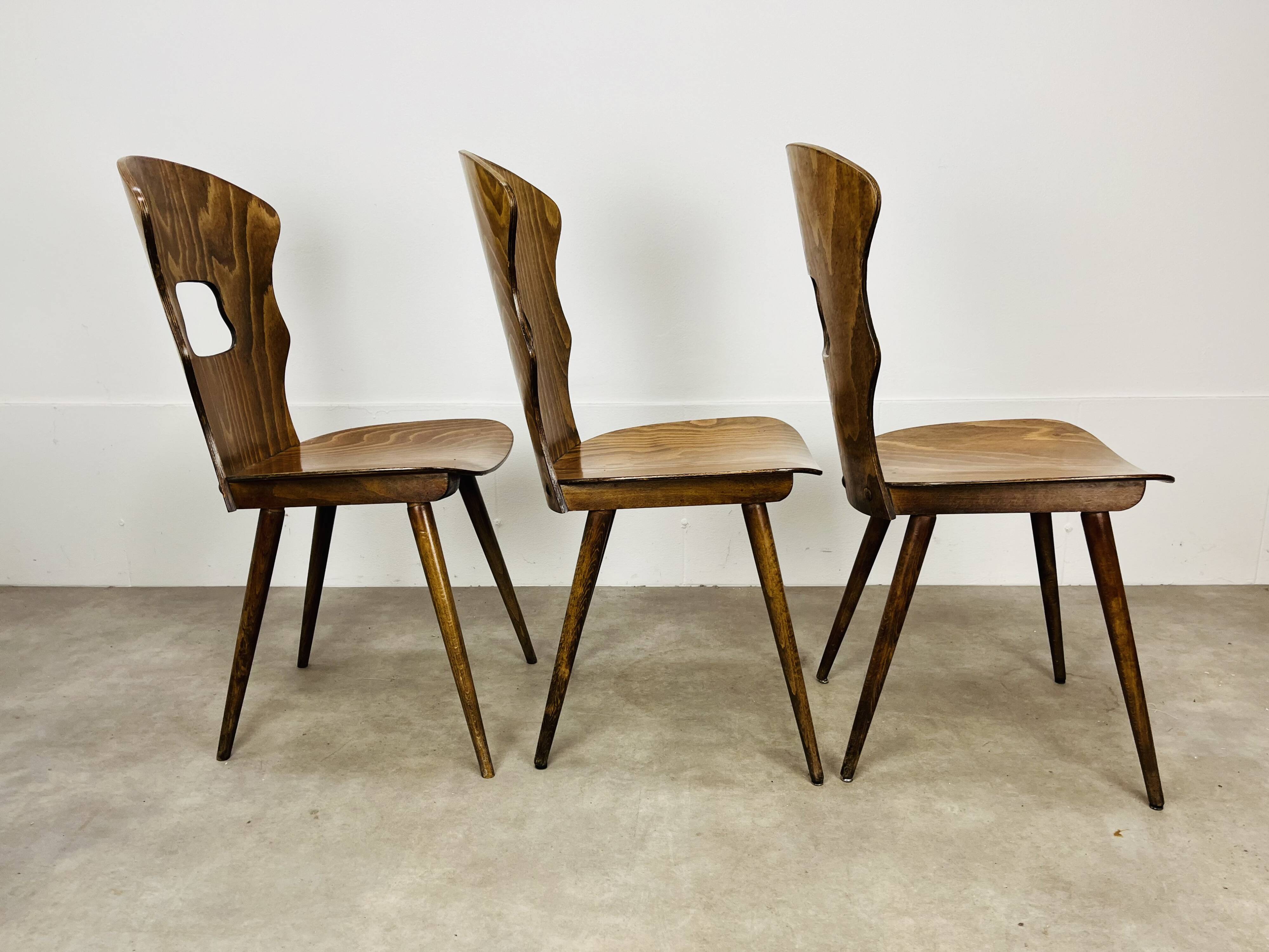 3 Gentiane Baumann chairs from the 60s, bistro style
