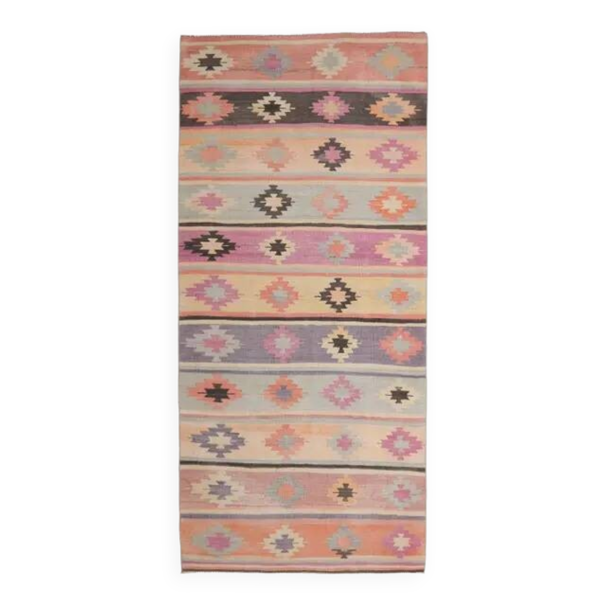 Vintage Turkish Oushak Handmade Wool Cotton Green Kilim Runner Rug 129x297