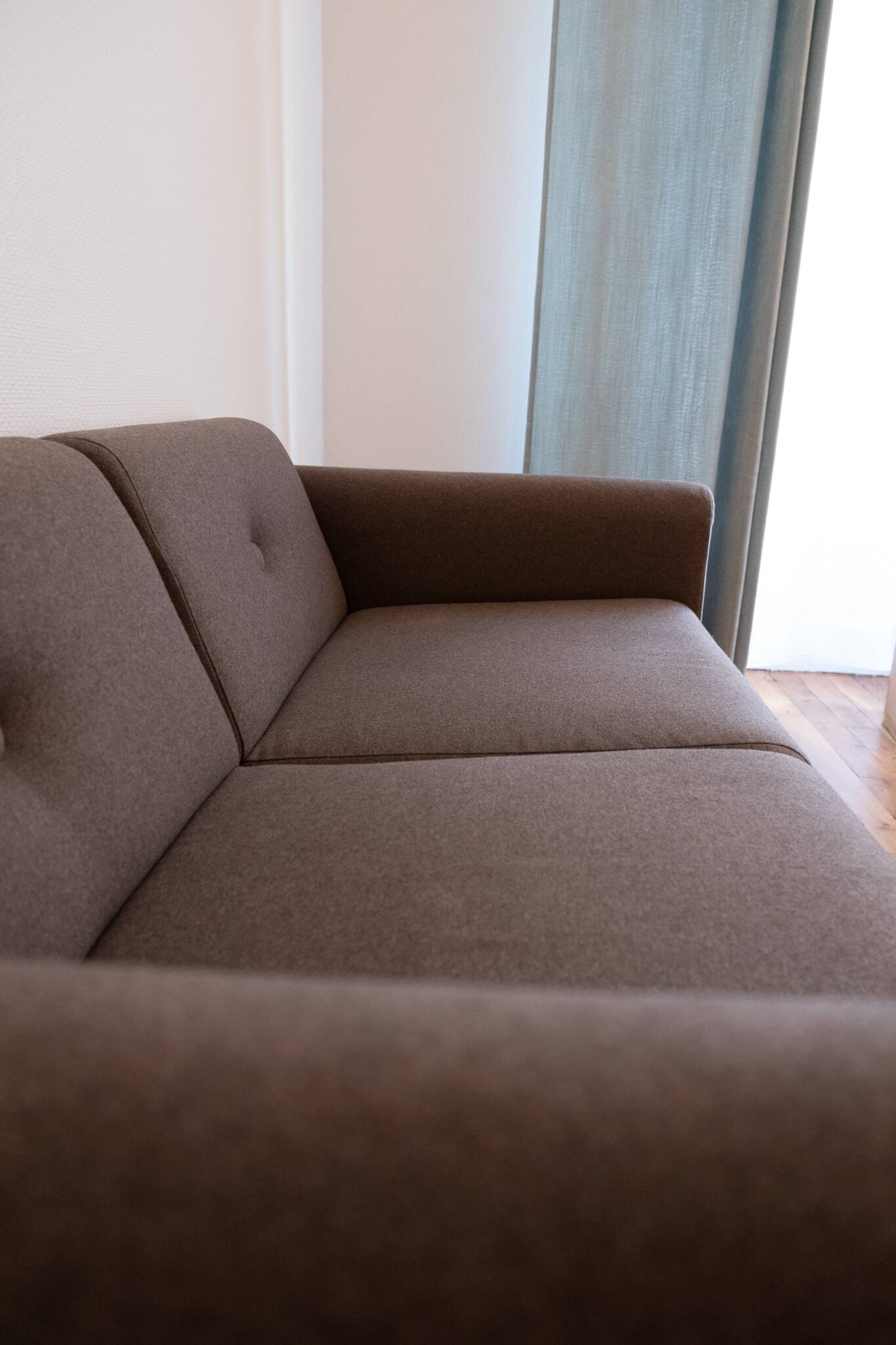 Tikamoon Bjorn sofa in solid oak and brown fabric, 2-seater.