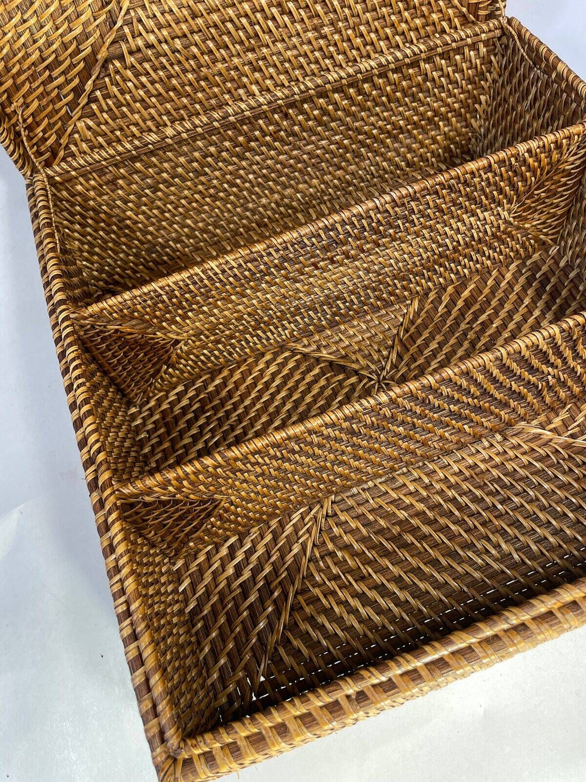 Vintage woven rattan storage box with compartments