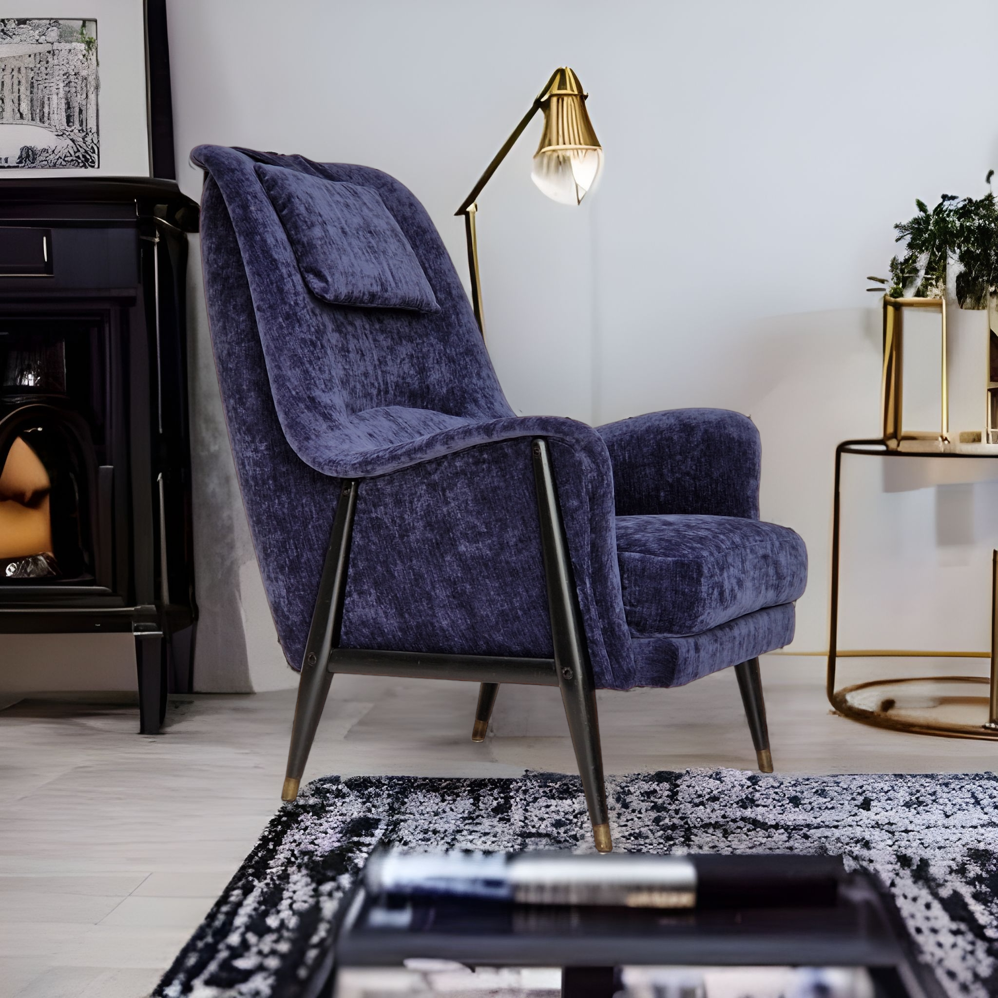 1960s, Swedish design, refurbished high-back armchair, vintage velour