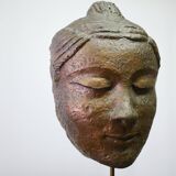 Buddha head sculpture, marble base